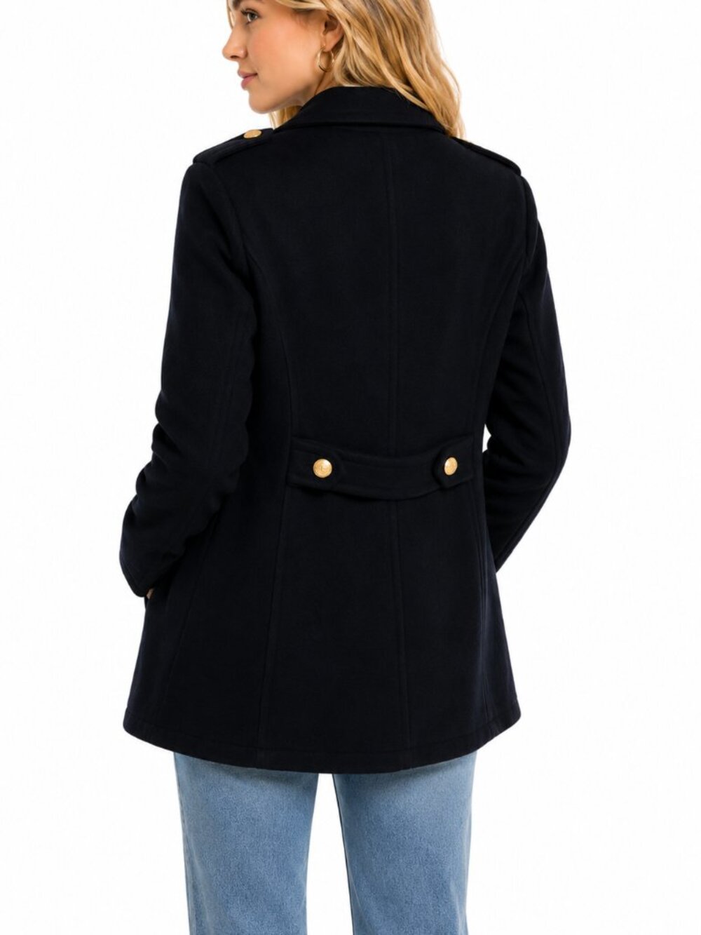 Skirtin Around Wool Peacoat 6 Double Breasted Gold Button Military Silk Black - Picture 2 of 8